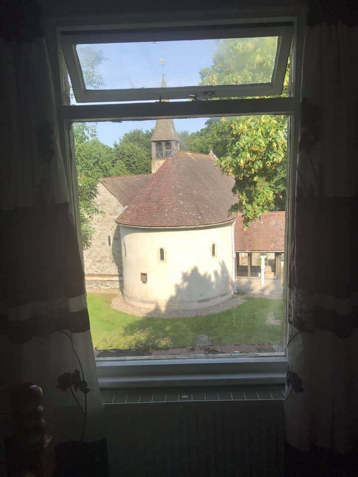 St Giles Church next door, seen from a window at the hotel