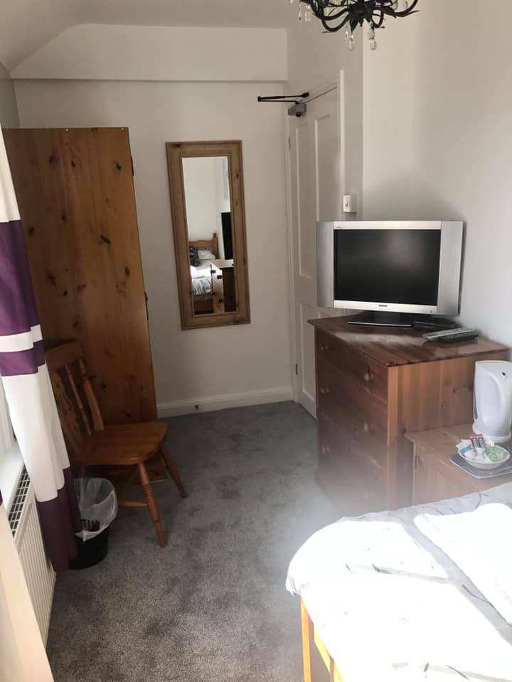 A single room with a television