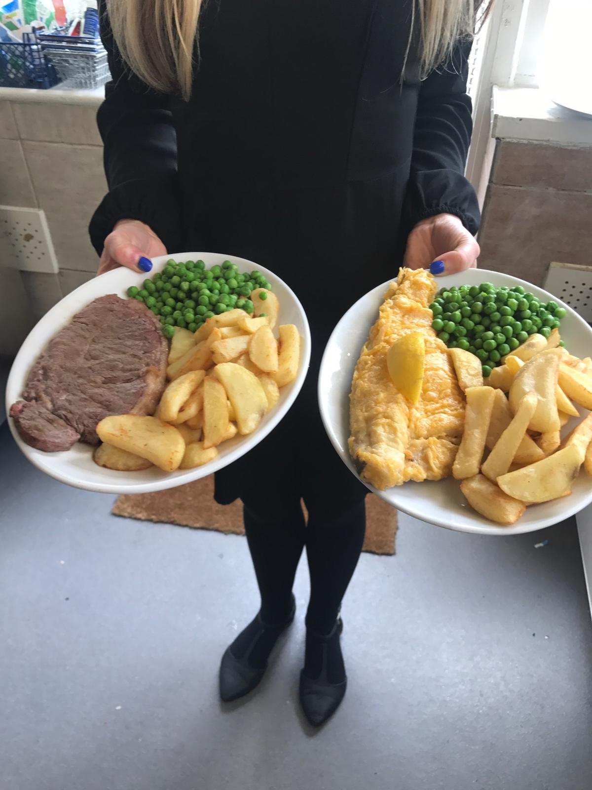 Steak and battered cod
