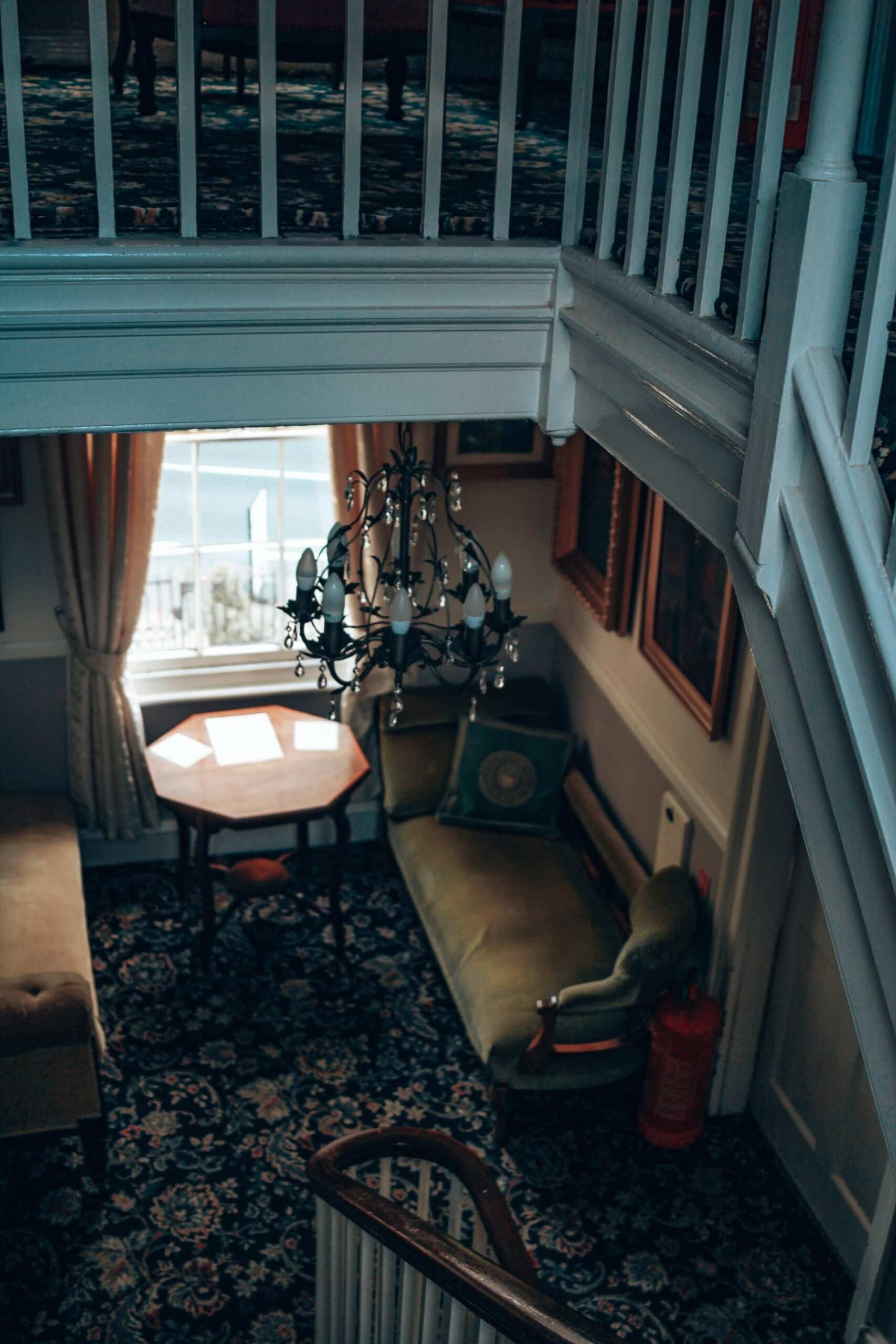 The staircase and hall seen from the landing