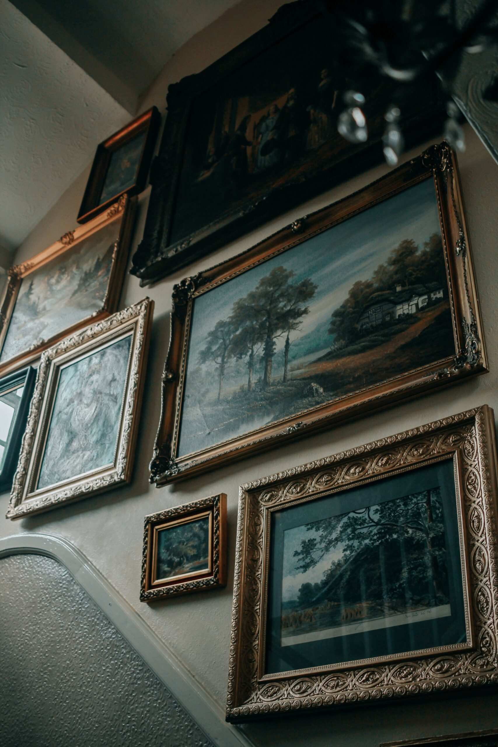 Framed landscape paintings in the hotel