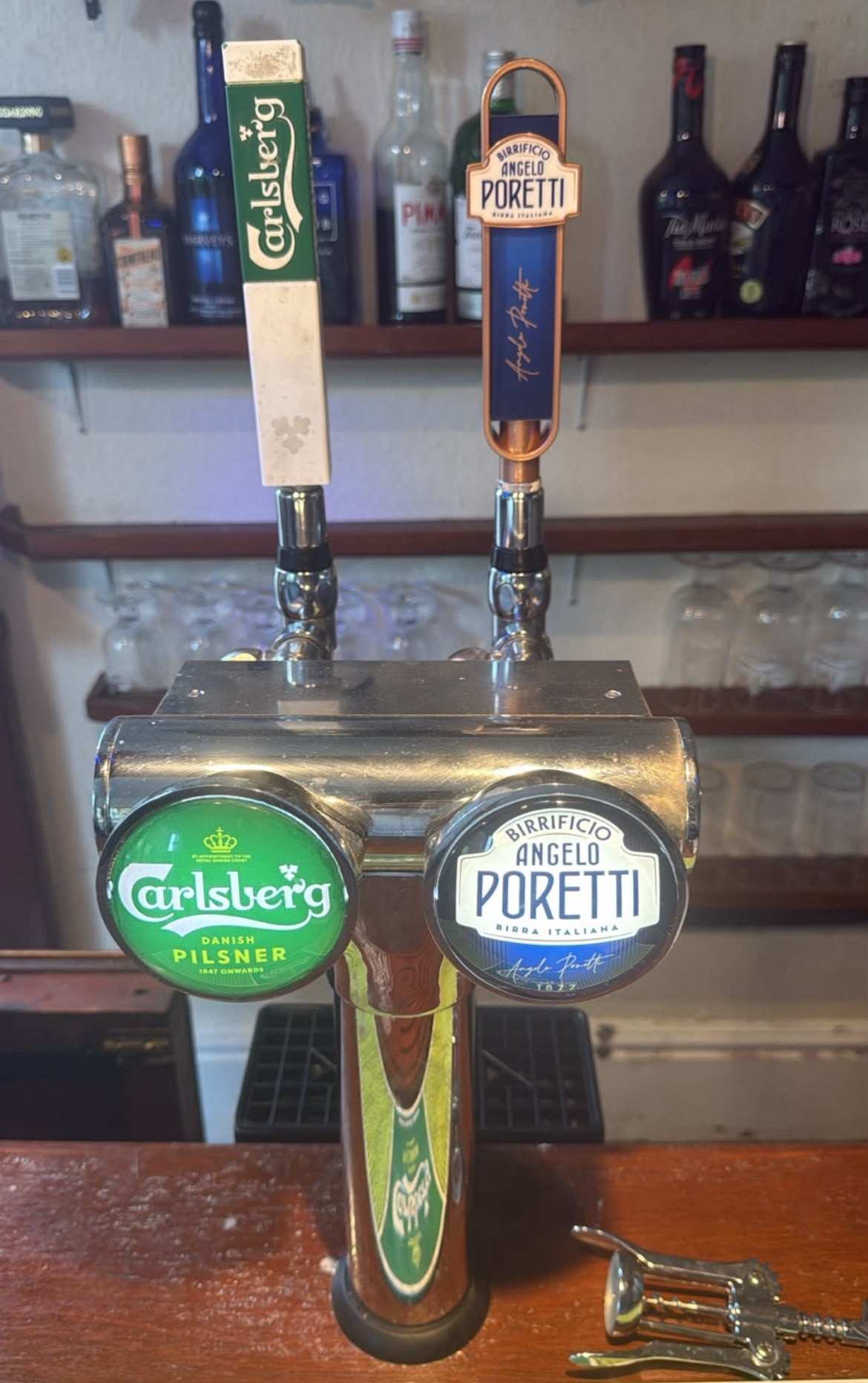 Carlsberg and Peroni on tap at the bar
