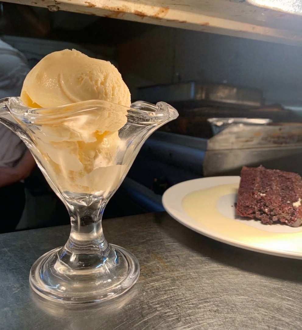 An ice cream sundae in a glass