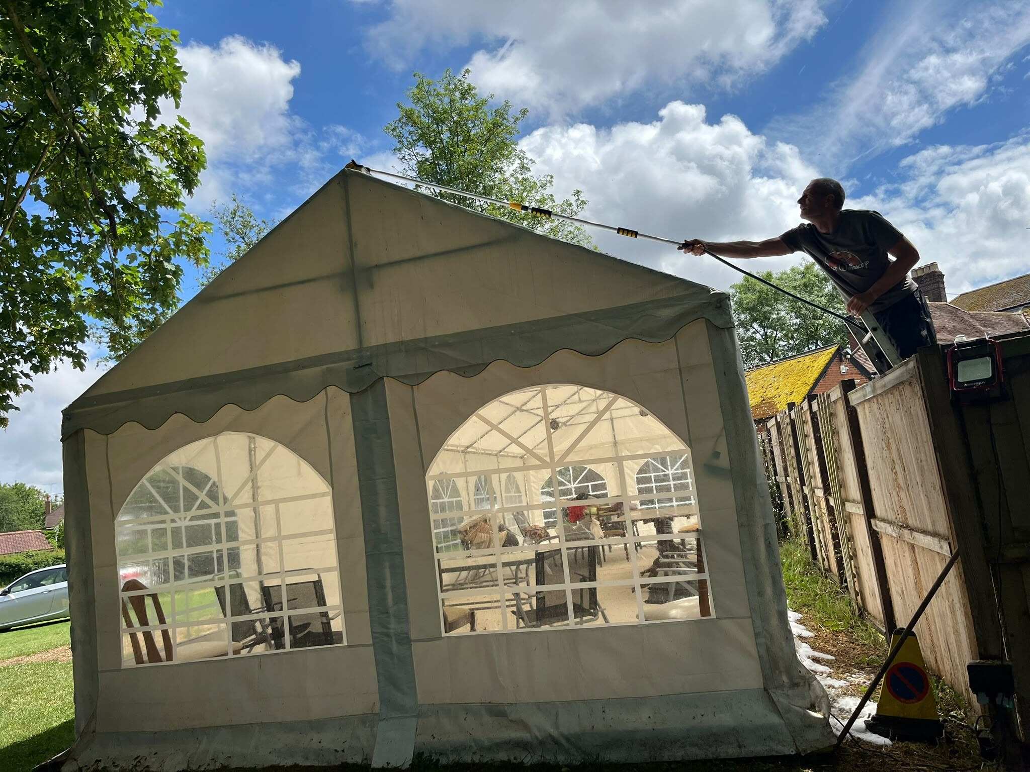 The marquee going up on the lawn